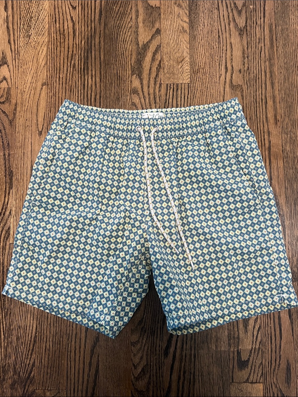 J. Crew Blue Floral-Geo Swim Trunks
